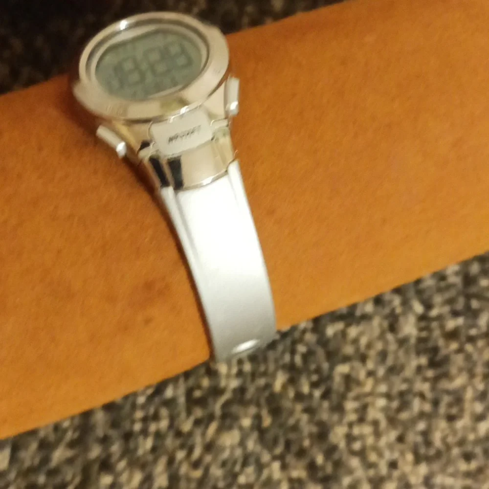 Armitron Silver Silicone Buckle Strap Digital Watch Slim Design